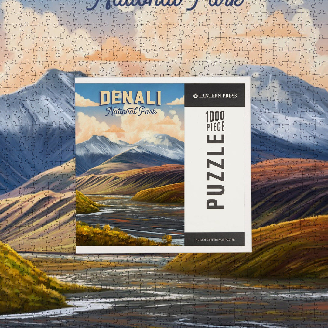 Denali National Park and Preserve, Alaska, Oil Painting, Jigsaw Puzzle Puzzle Lantern Press 