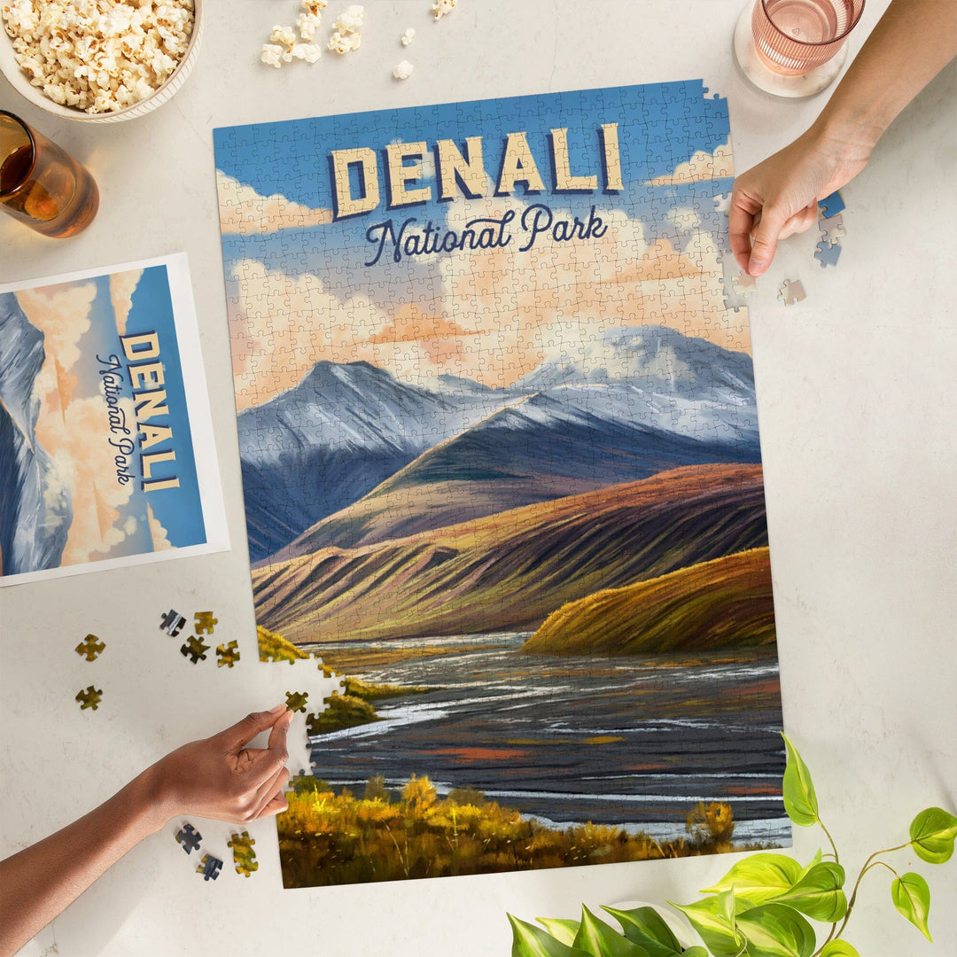 Denali National Park and Preserve, Alaska, Oil Painting, Jigsaw Puzzle Puzzle Lantern Press 