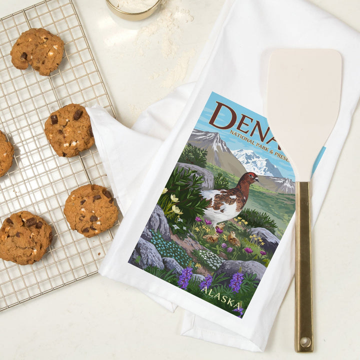 Denali National Park and Preserve, Alaska, Ptarmigan, Organic Cotton Kitchen Tea Towels Kitchen Lantern Press 