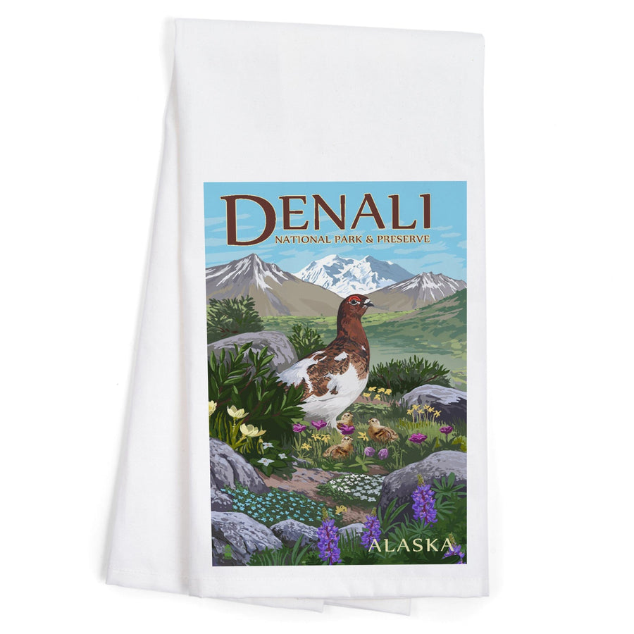 Denali National Park and Preserve, Alaska, Ptarmigan, Organic Cotton Kitchen Tea Towels Kitchen Lantern Press 