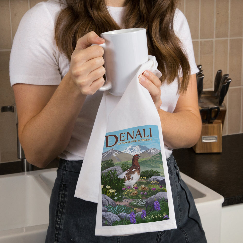 Denali National Park and Preserve, Alaska, Ptarmigan, Organic Cotton Kitchen Tea Towels Kitchen Lantern Press 