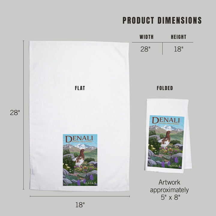 Denali National Park and Preserve, Alaska, Ptarmigan, Organic Cotton Kitchen Tea Towels Kitchen Lantern Press 