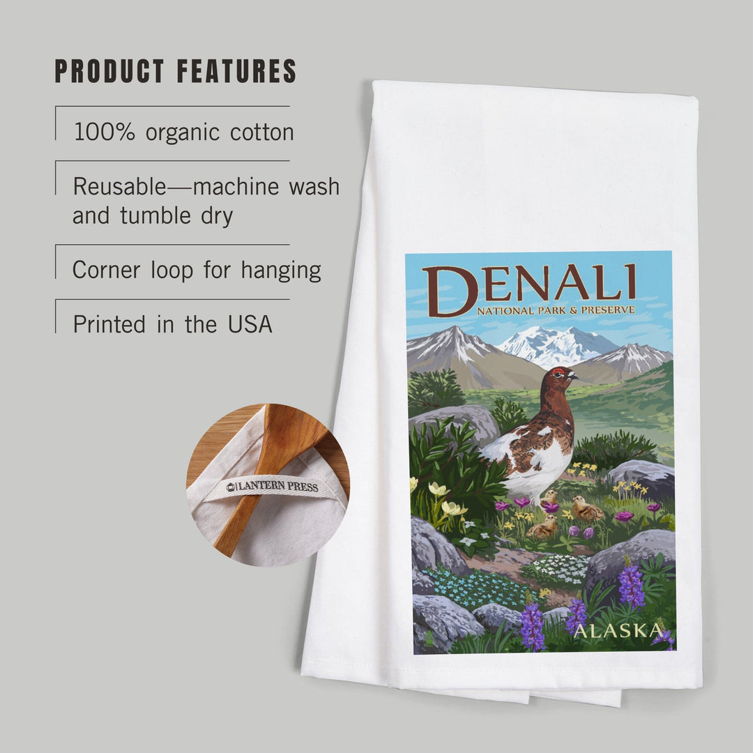 Denali National Park and Preserve, Alaska, Ptarmigan, Organic Cotton Kitchen Tea Towels Kitchen Lantern Press 