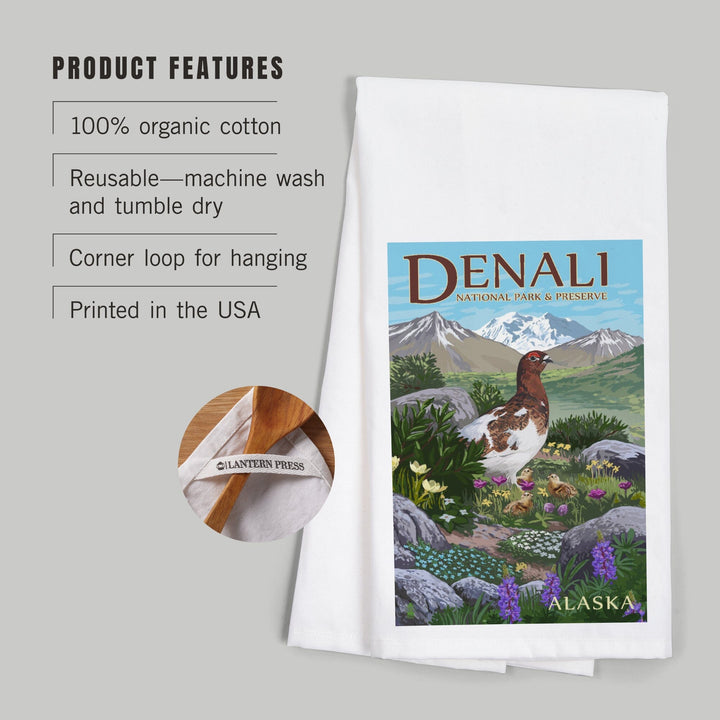 Denali National Park and Preserve, Alaska, Ptarmigan, Organic Cotton Kitchen Tea Towels Kitchen Lantern Press 