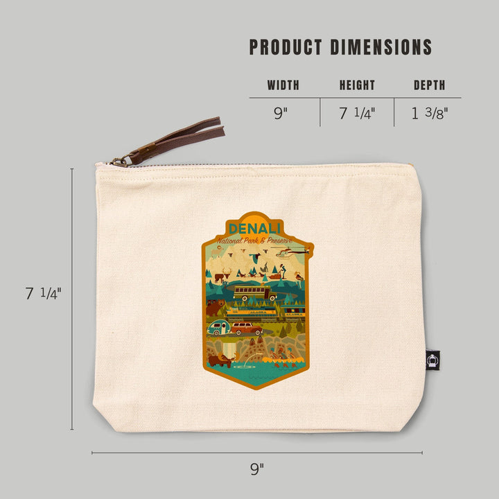 Denali National Park and Preserve, Geometric National Park Series,, Organic Cotton Zipper Pouch, Go Bag Go Bag Lantern Press 