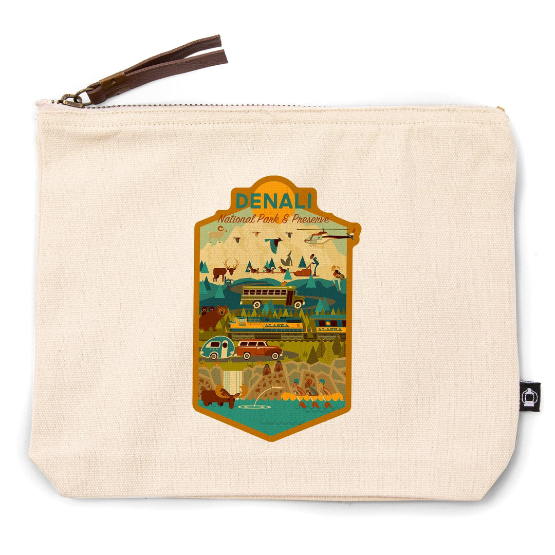 Denali National Park and Preserve, Geometric National Park Series,, Organic Cotton Zipper Pouch, Go Bag Go Bag Lantern Press 