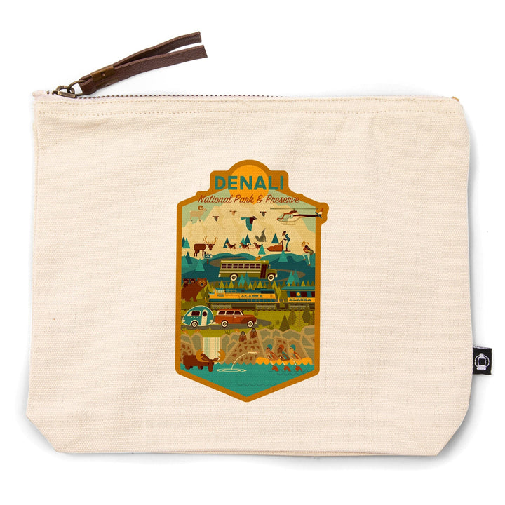 Denali National Park and Preserve, Geometric National Park Series,, Organic Cotton Zipper Pouch, Go Bag Go Bag Lantern Press 