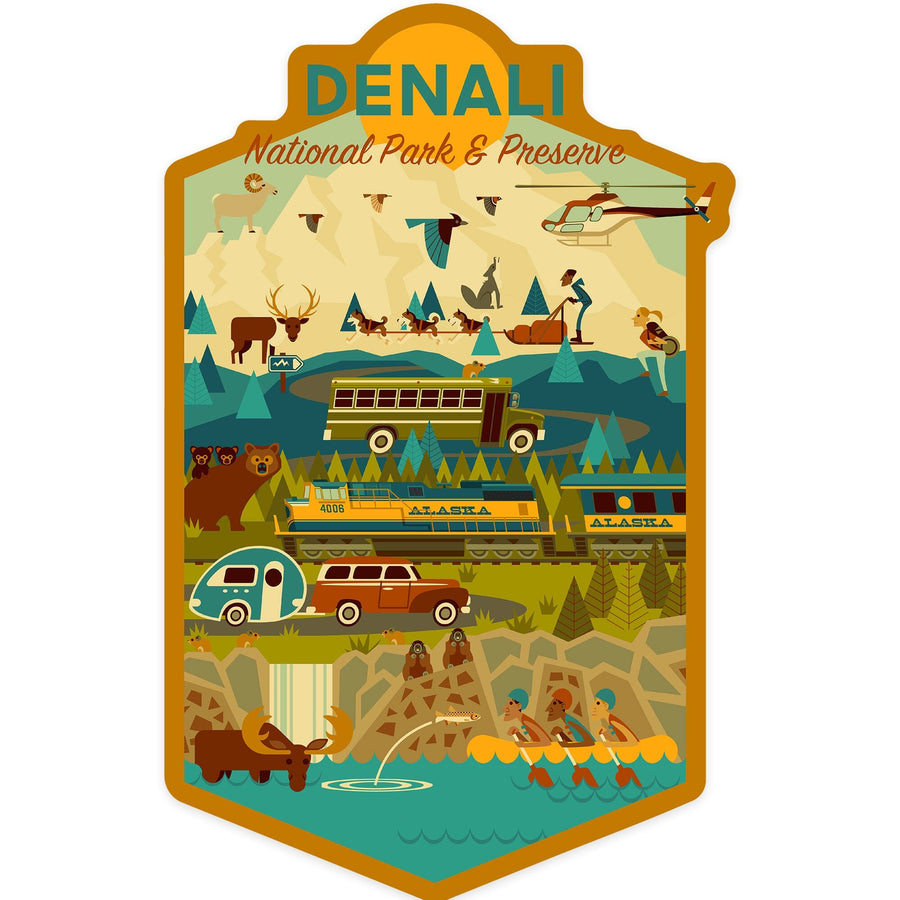 Denali National Park, Geometric National Park Series, Contour, Lantern Press Artwork, Vinyl Sticker - Lantern Press