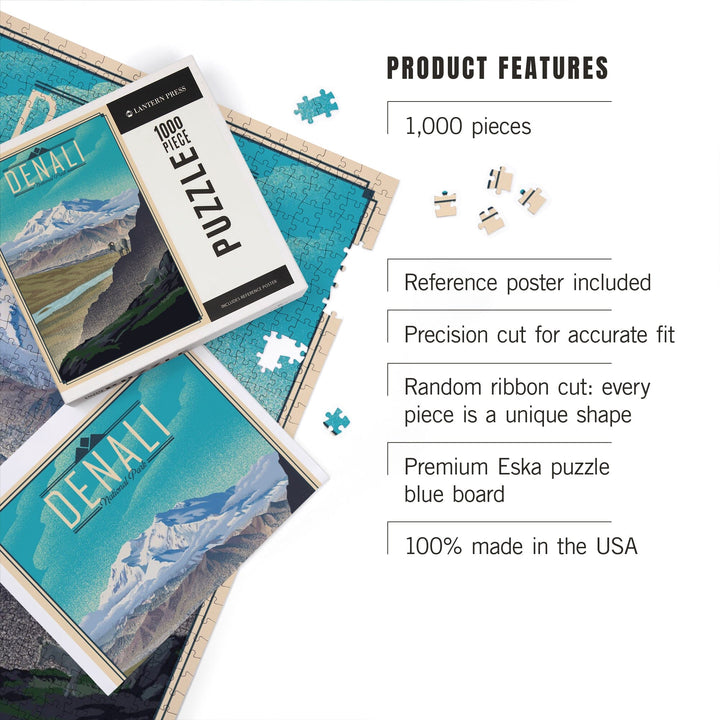 Denali National Park, Lithograph National Park Series, Jigsaw Puzzle Puzzle Lantern Press 