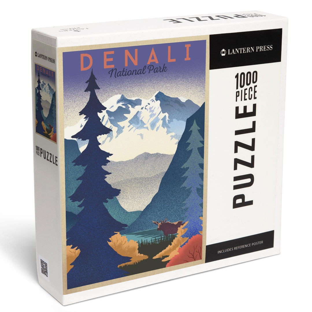 Denali National Park, Mountain Scene, Lithograph, Jigsaw Puzzle Puzzle Lantern Press 