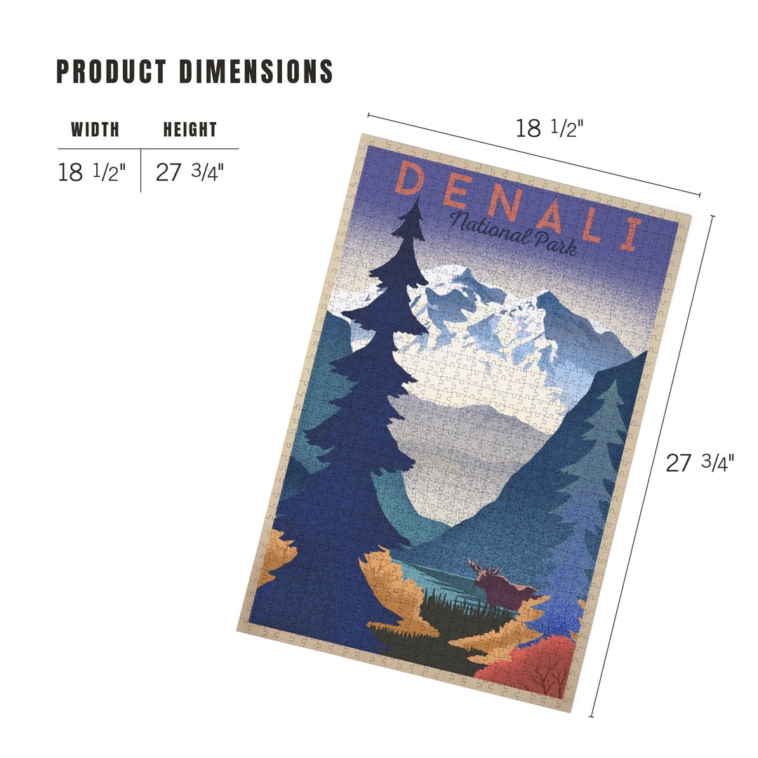 Denali National Park, Mountain Scene, Lithograph, Jigsaw Puzzle Puzzle Lantern Press 