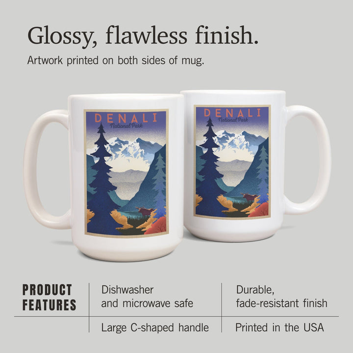 Denali National Park, Mountain Scene, Lithograph, Lantern Press Artwork, Ceramic Mug Mugs Lantern Press 