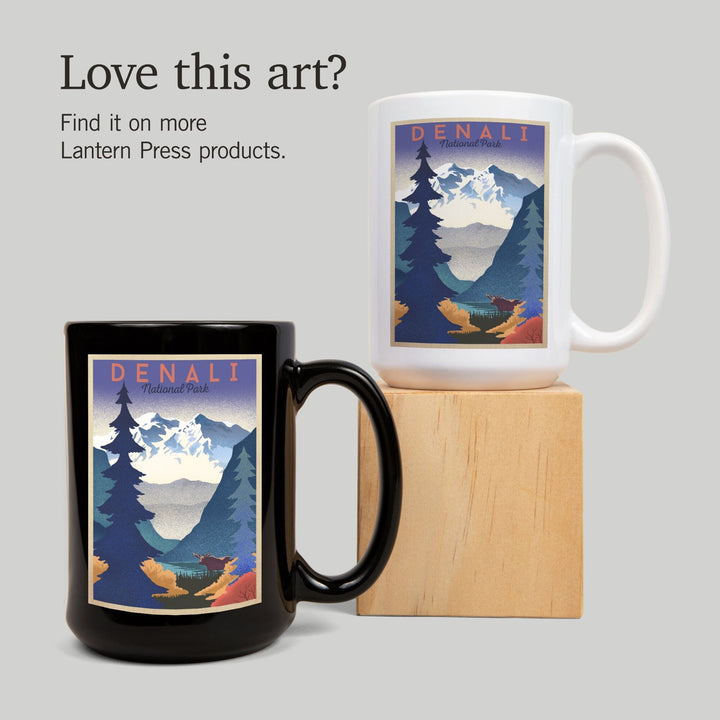 Denali National Park, Mountain Scene, Lithograph, Lantern Press Artwork, Ceramic Mug Mugs Lantern Press 