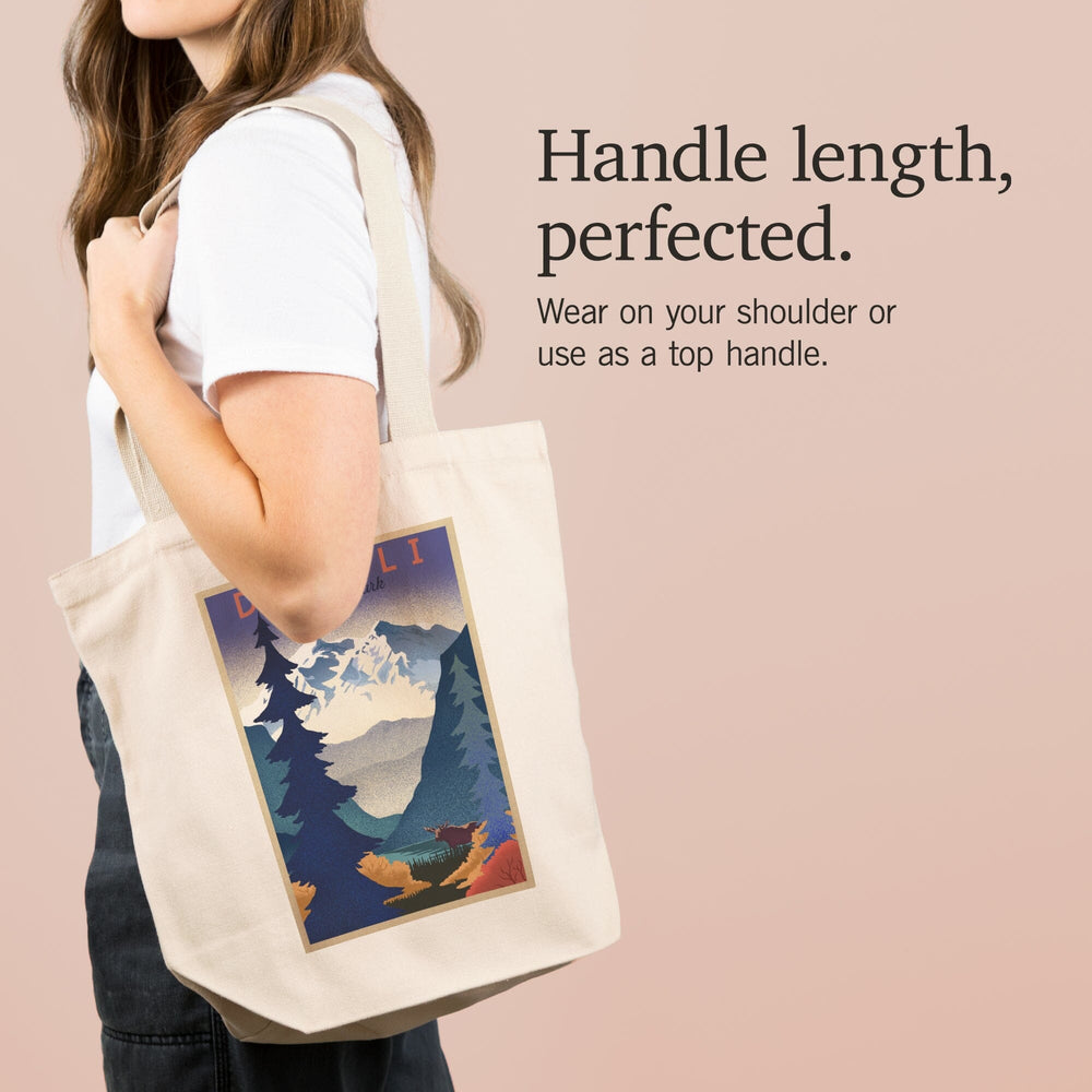 Denali National Park, Mountain Scene, Lithograph, Tote Bag Totes Lantern Press 
