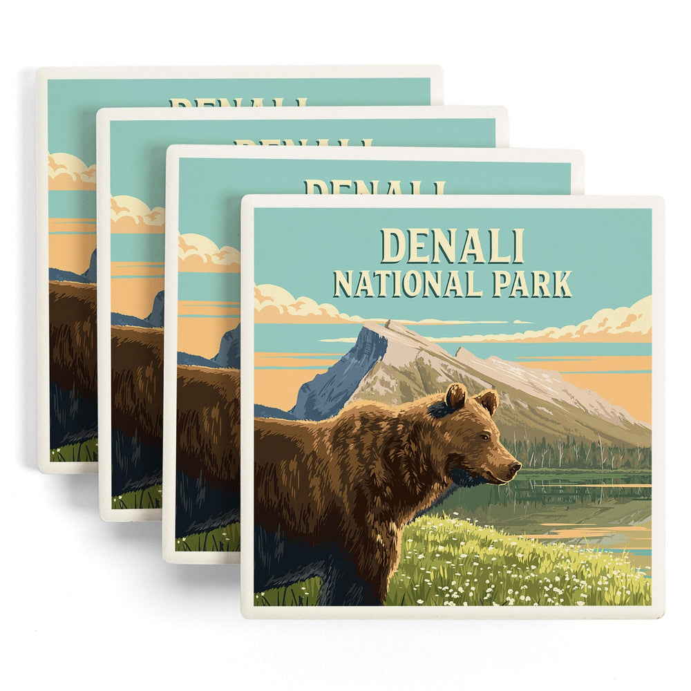 Denali National Park, Painterly, Bear, Coasters Coasters Lantern Press 