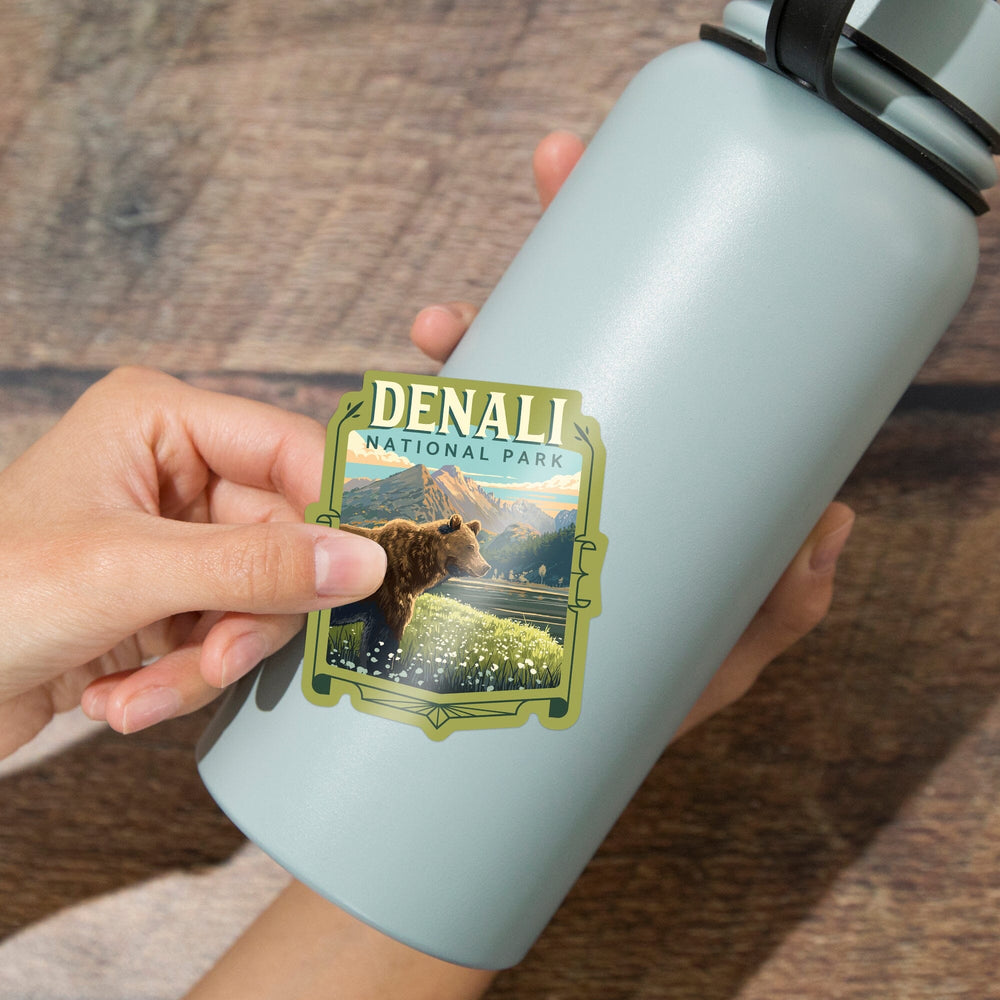 Denali National Park, Painterly, Bear, Contour, Vinyl Sticker Sticker Lantern Press 