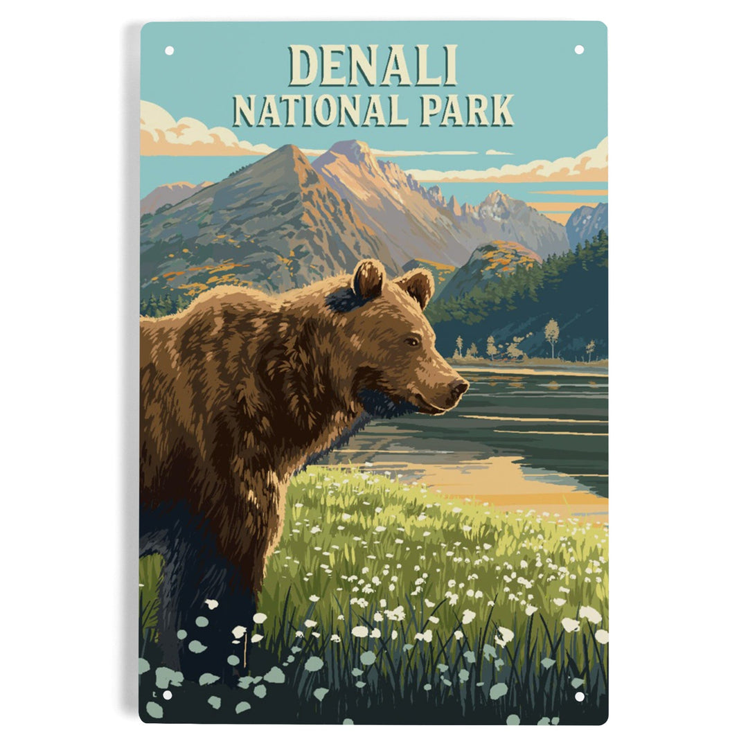 Denali National Park, Painterly, Bear, Metal Signs Metal Lantern Press 