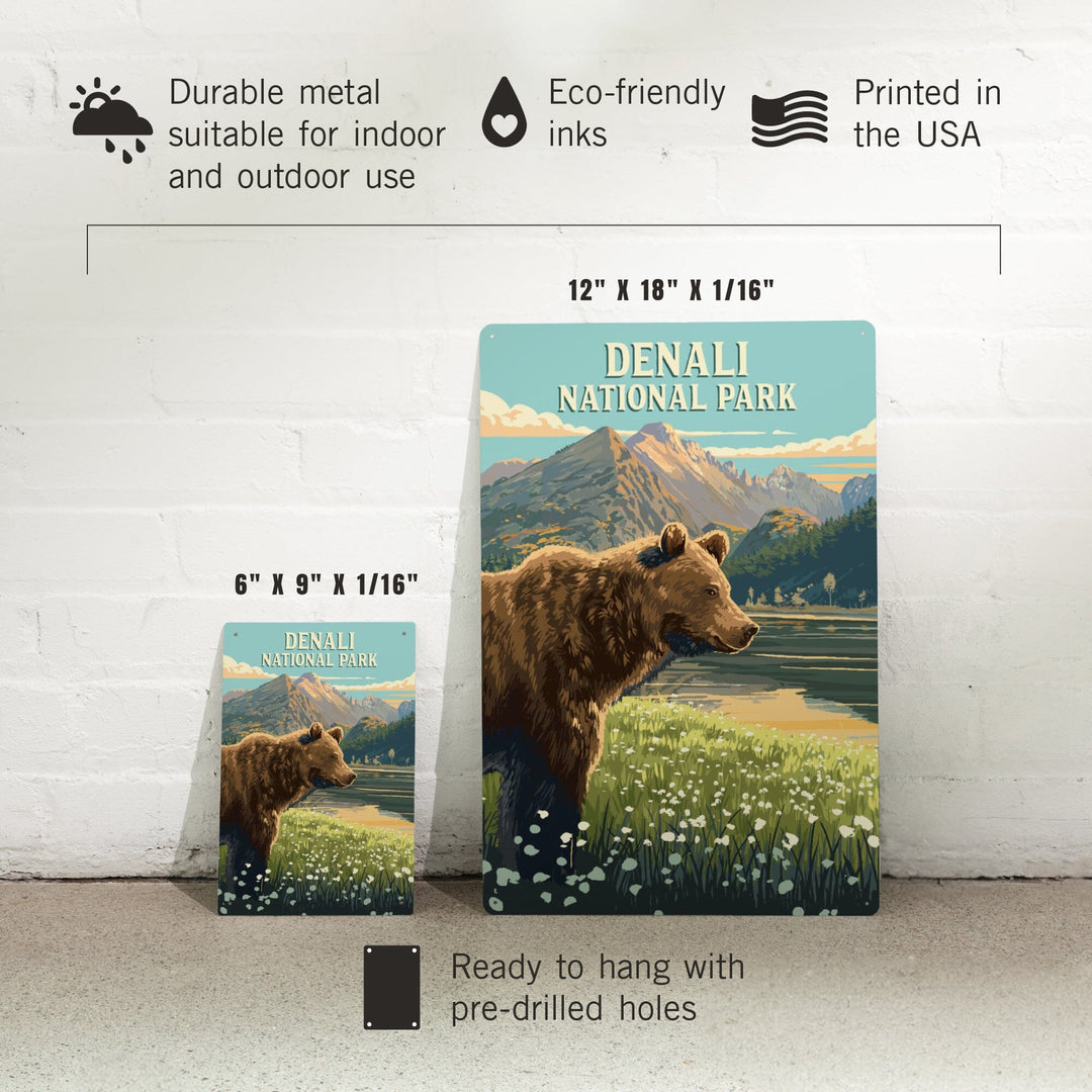 Denali National Park, Painterly, Bear, Metal Signs Metal Lantern Press 