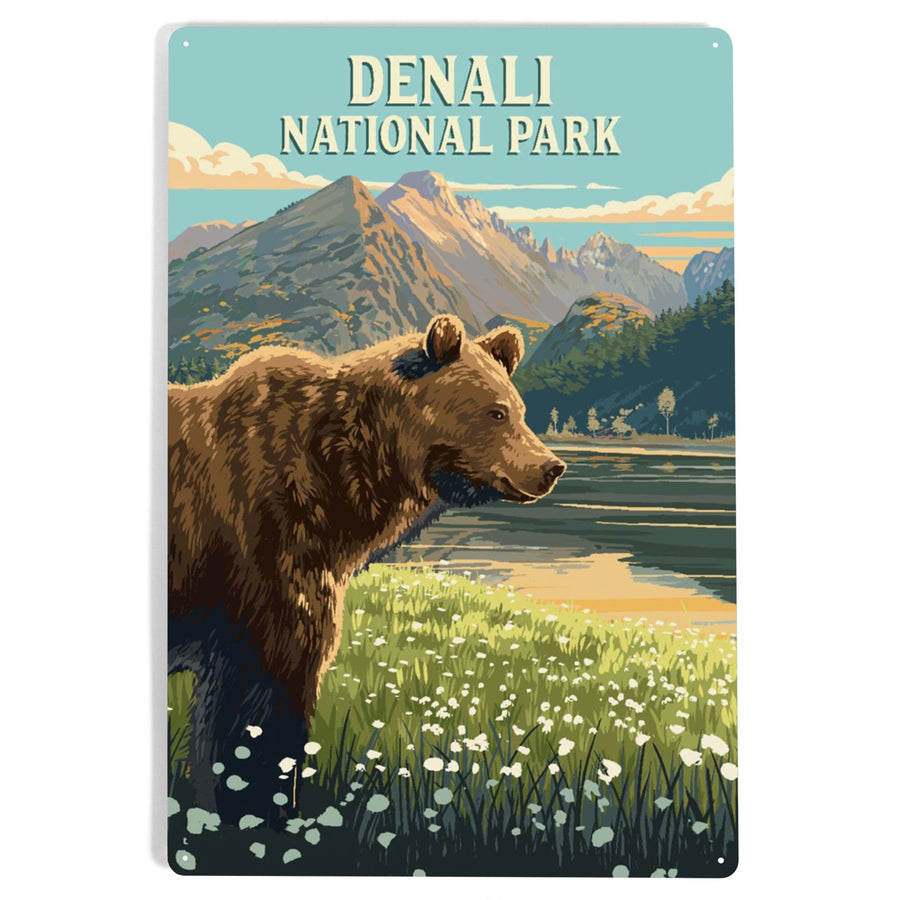 Denali National Park, Painterly, Bear, Metal Signs Metal Lantern Press 