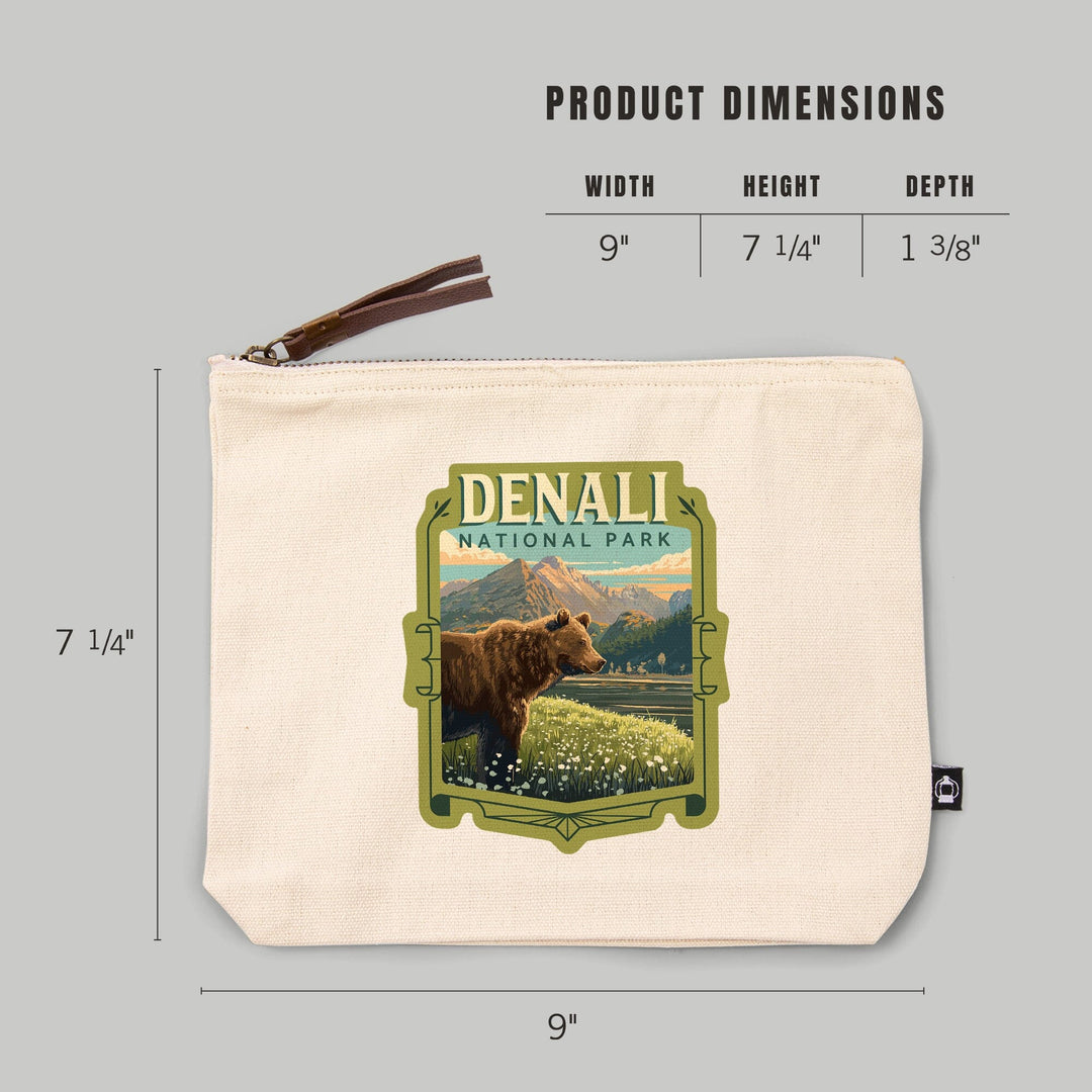 Denali National Park, Painterly, Bear,, Organic Cotton Zipper Pouch, Go Bag Go Bag Lantern Press 