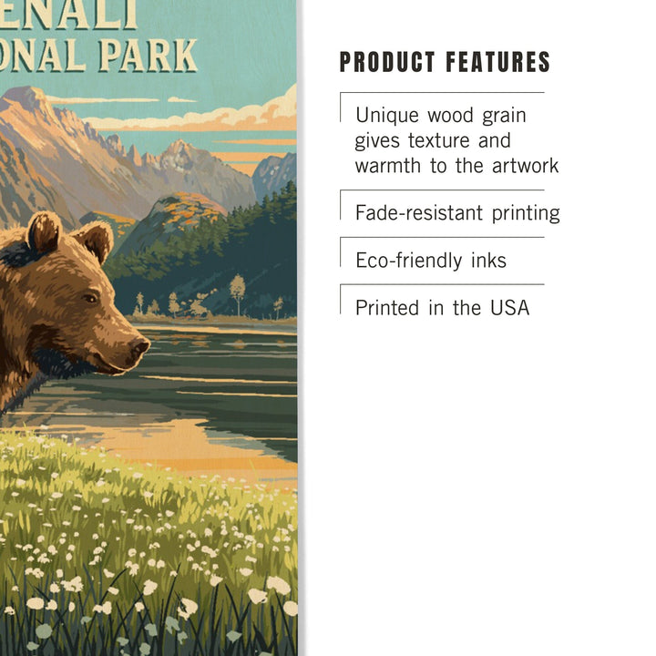 Denali National Park, Painterly, Bear, Wood Signs and Postcards Wood Lantern Press 