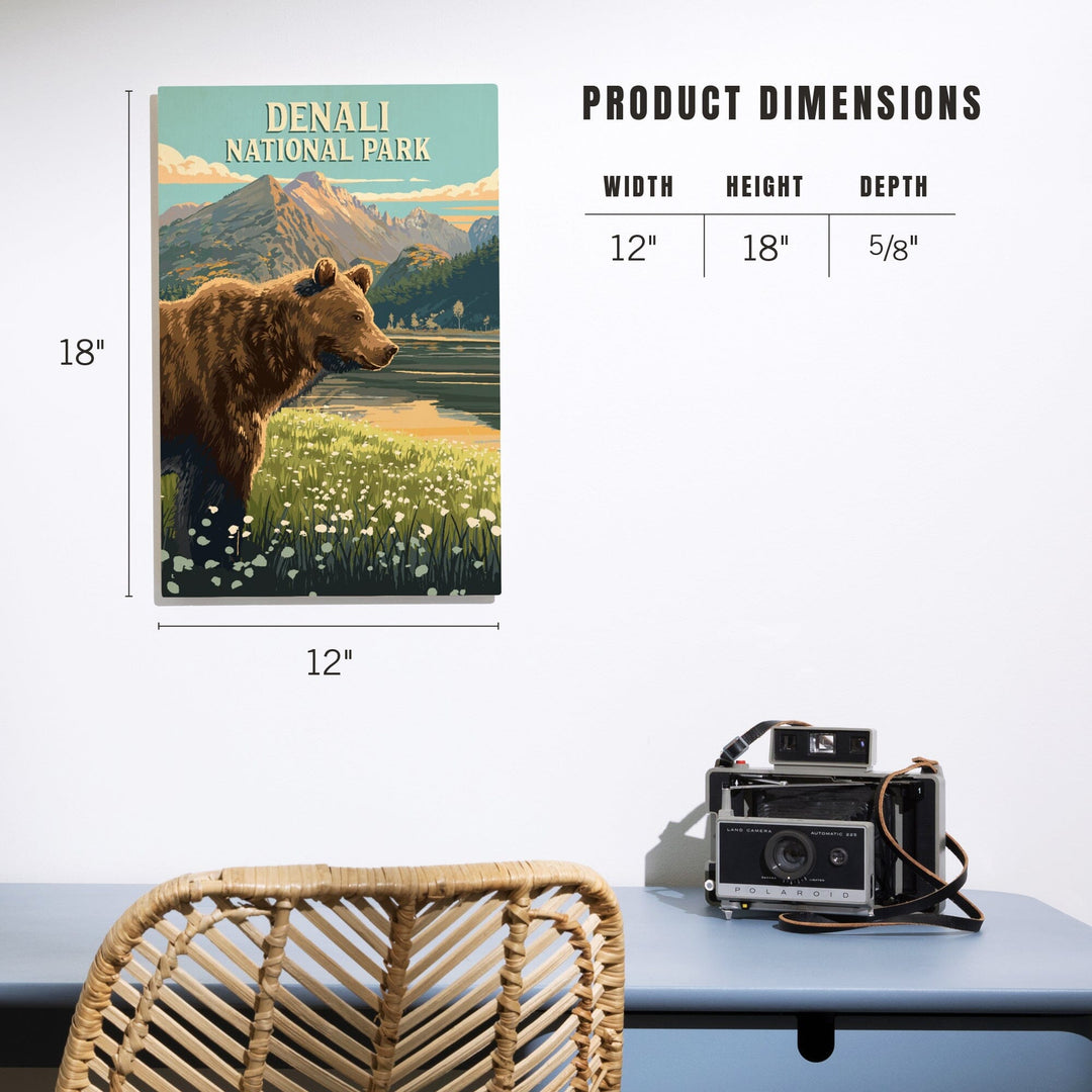 Denali National Park, Painterly, Bear, Wood Signs and Postcards Wood Lantern Press 