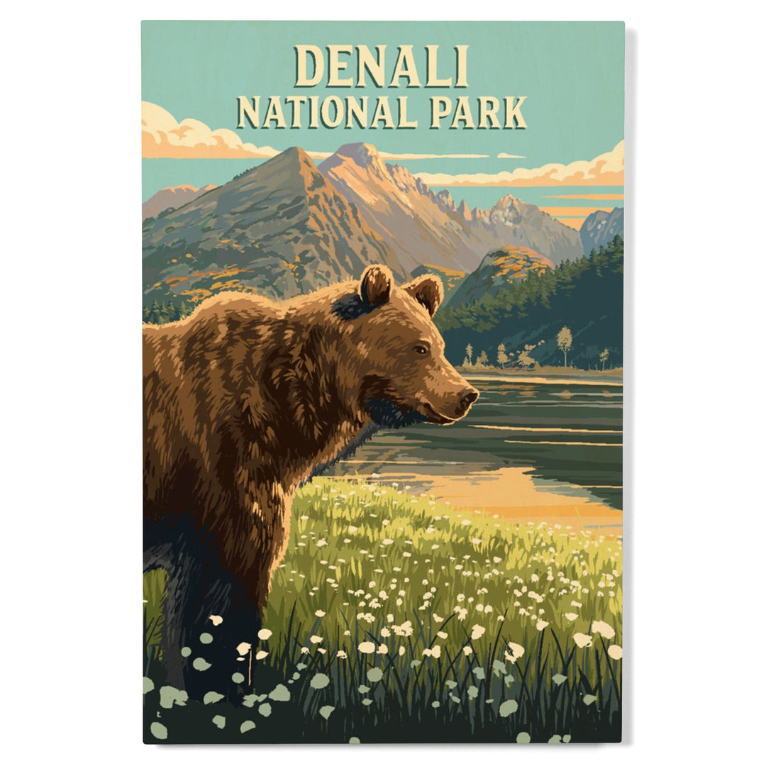 Denali National Park, Painterly, Bear, Wood Signs and Postcards Wood Lantern Press 