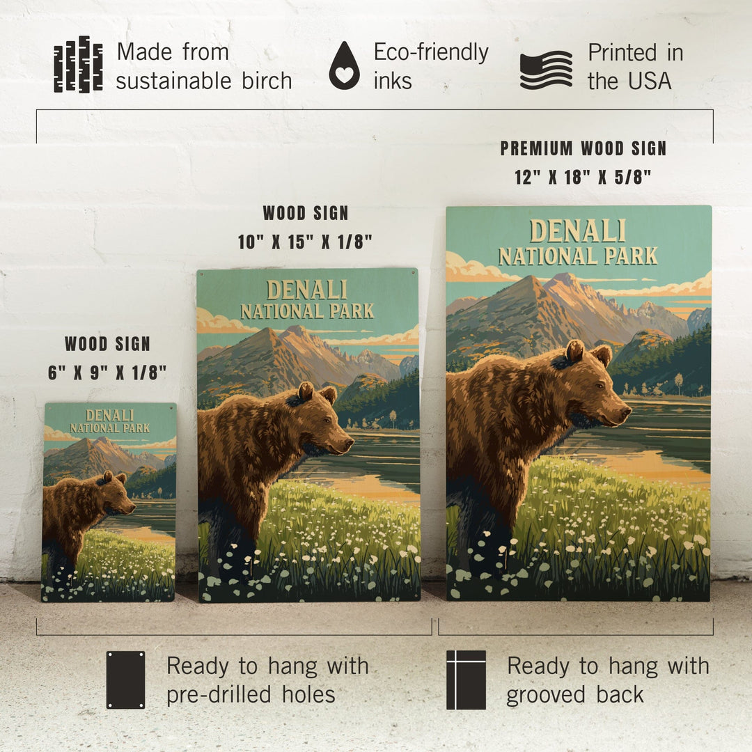 Denali National Park, Painterly, Bear, Wood Signs and Postcards Wood Lantern Press 