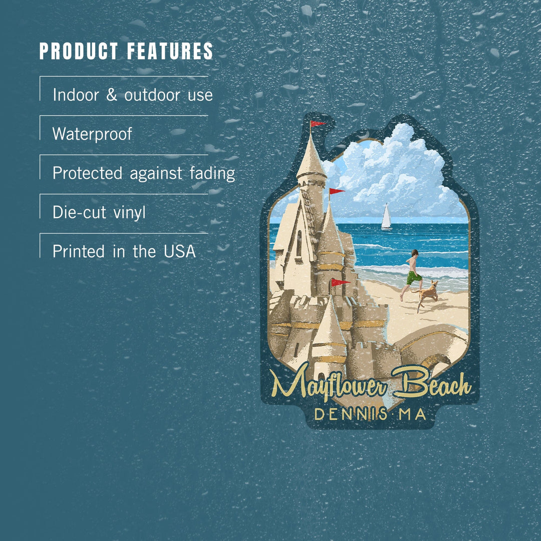 Dennis, Massachusetts, Mayflower Beach, Sand Castle, Contour, Vinyl Sticker Sticker Lantern Press 