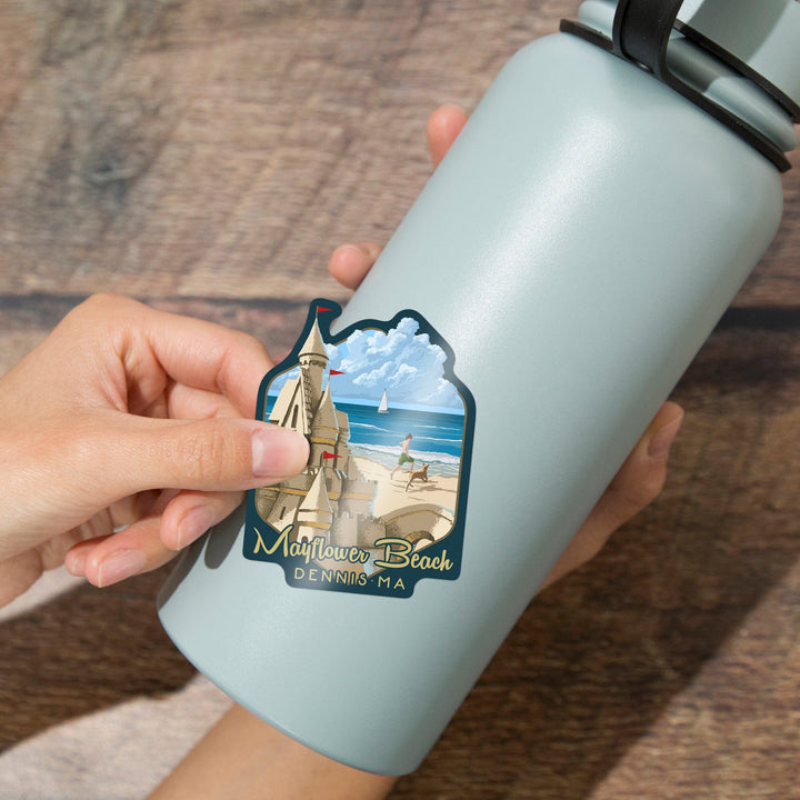 Dennis, Massachusetts, Mayflower Beach, Sand Castle, Contour, Vinyl Sticker Sticker Lantern Press 
