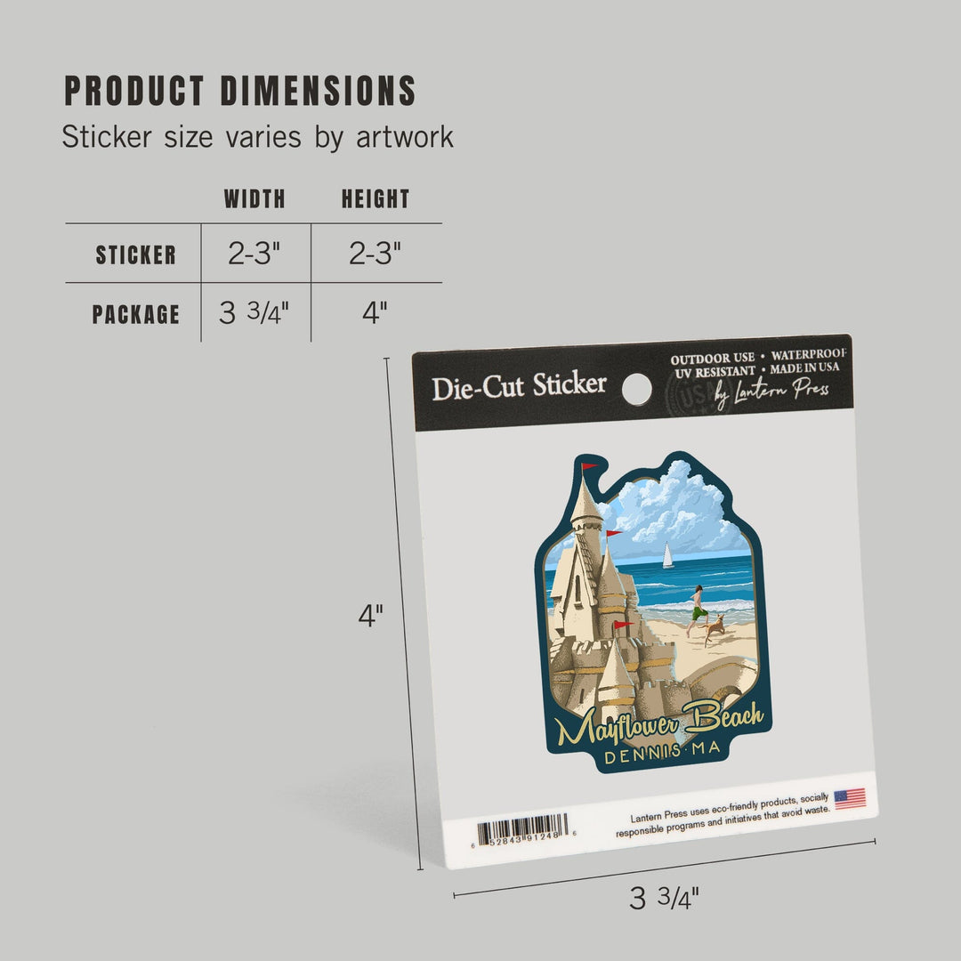 Dennis, Massachusetts, Mayflower Beach, Sand Castle, Contour, Vinyl Sticker Sticker Lantern Press 
