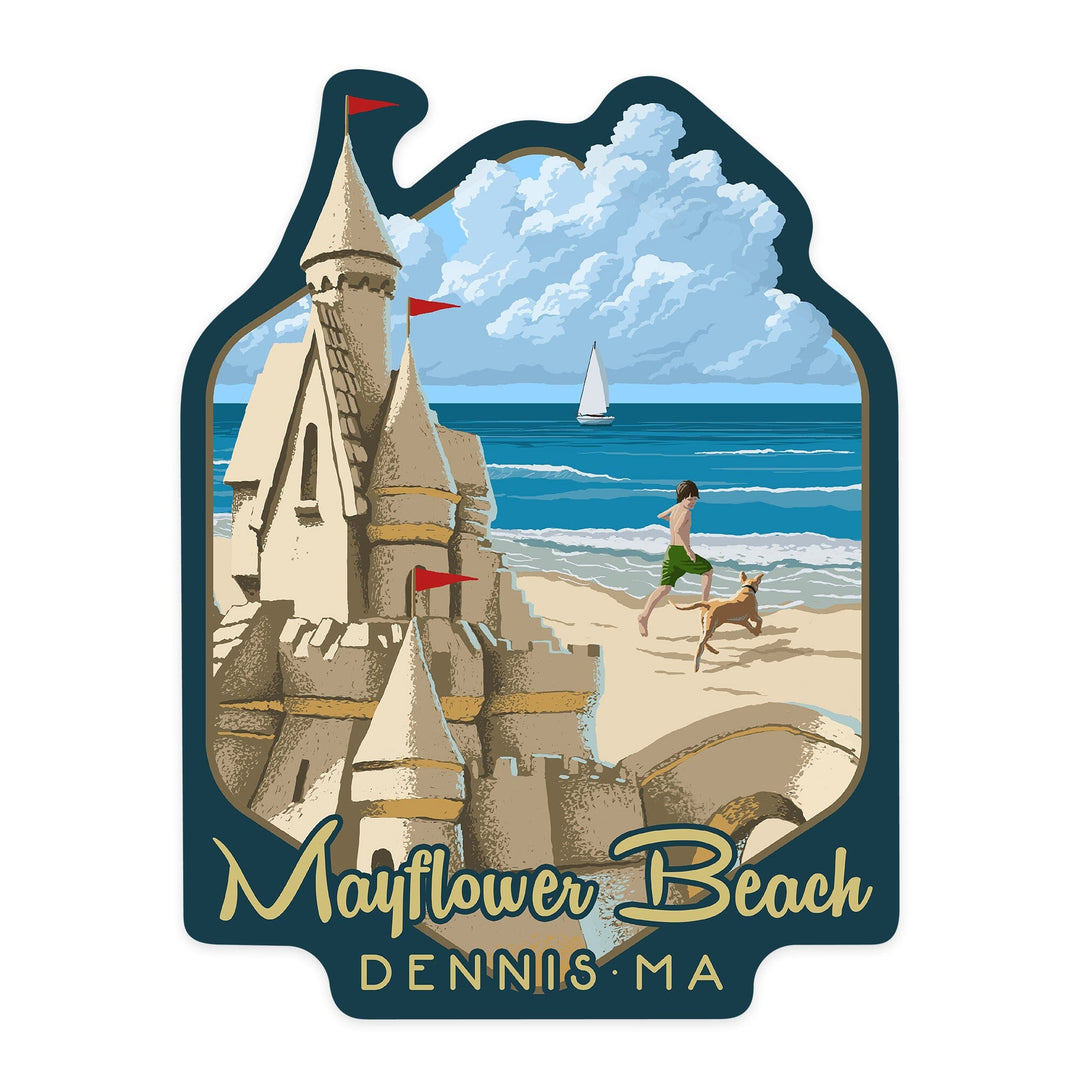 Dennis, Massachusetts, Mayflower Beach, Sand Castle, Contour, Vinyl Sticker Sticker Lantern Press 