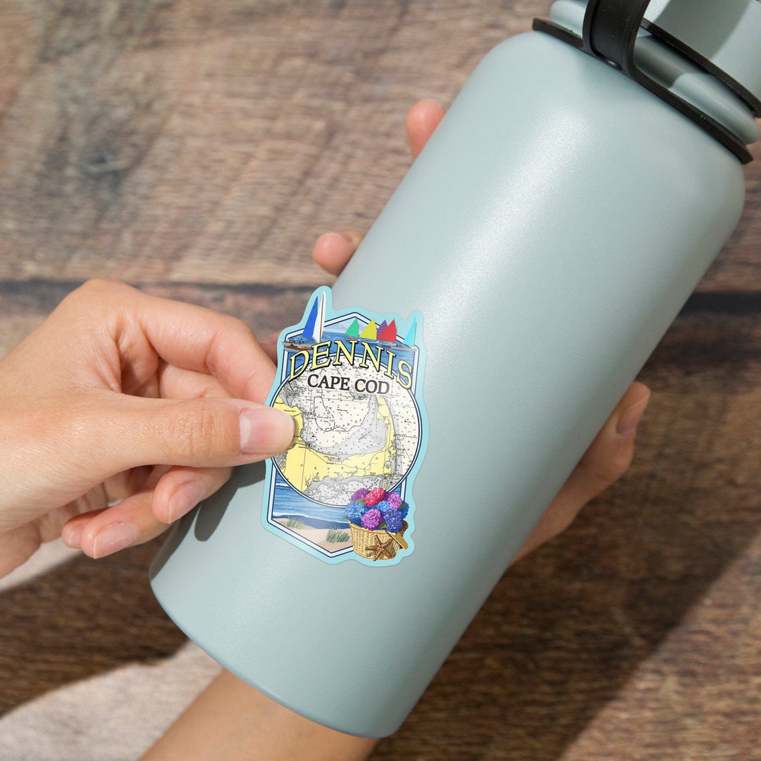 Dennis, Massachusetts Montage, Contour, Vinyl Sticker Sticker Lantern Press 
