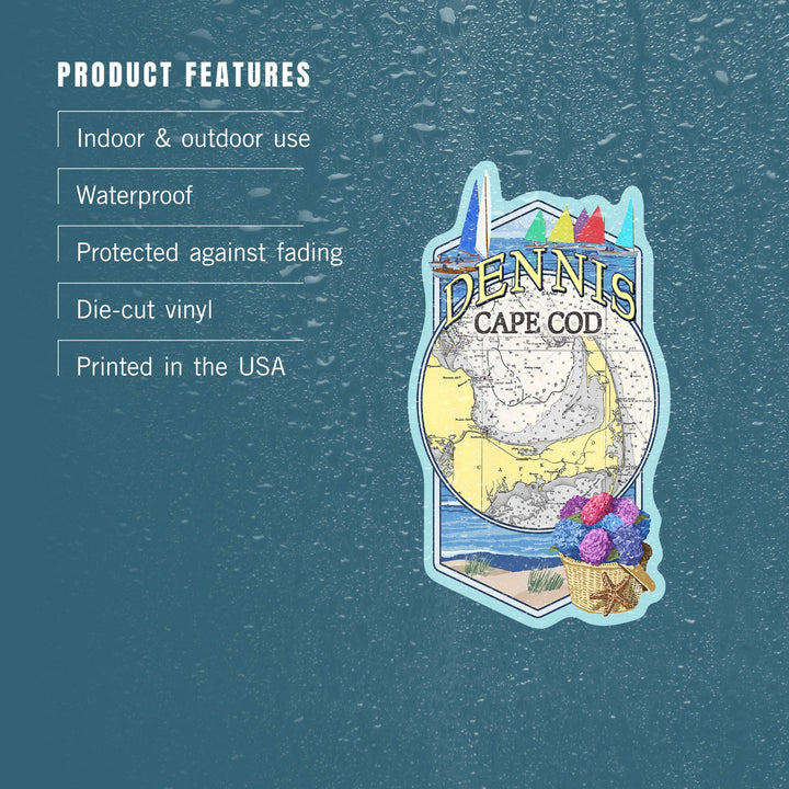 Dennis, Massachusetts Montage, Contour, Vinyl Sticker Sticker Lantern Press 