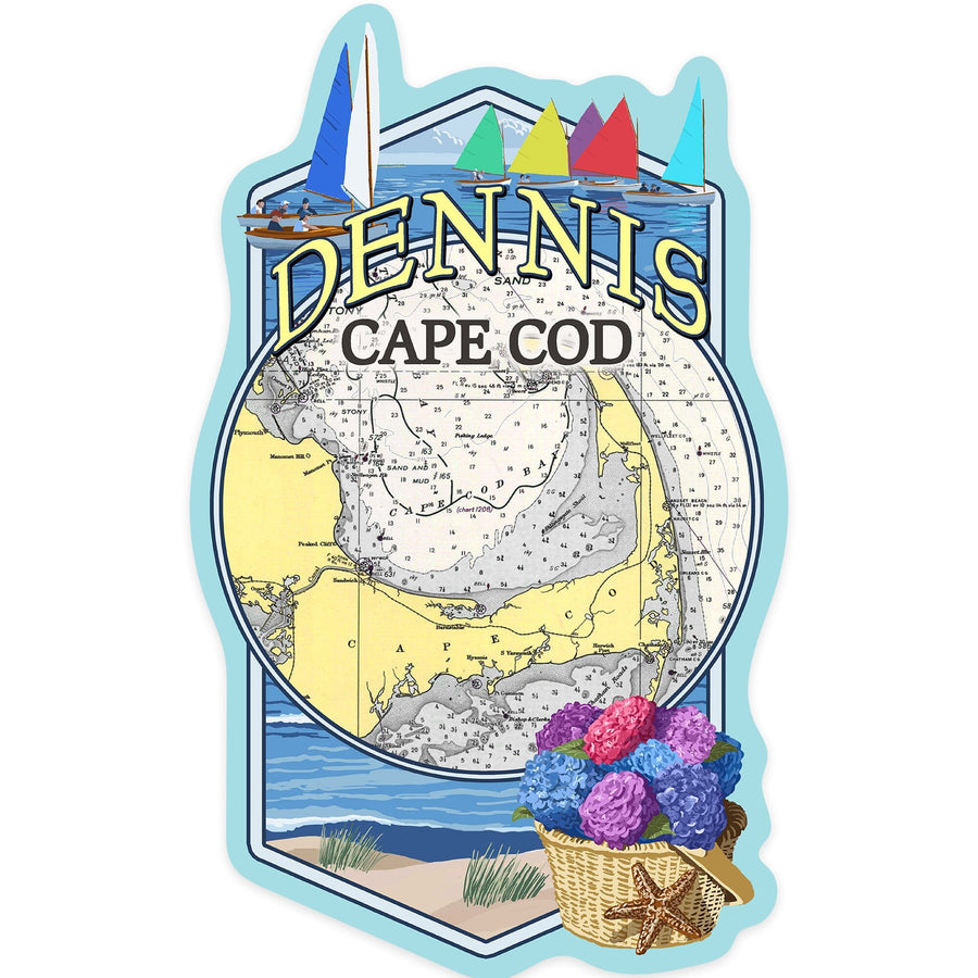Dennis, Massachusetts Montage, Contour, Vinyl Sticker Sticker Lantern Press 