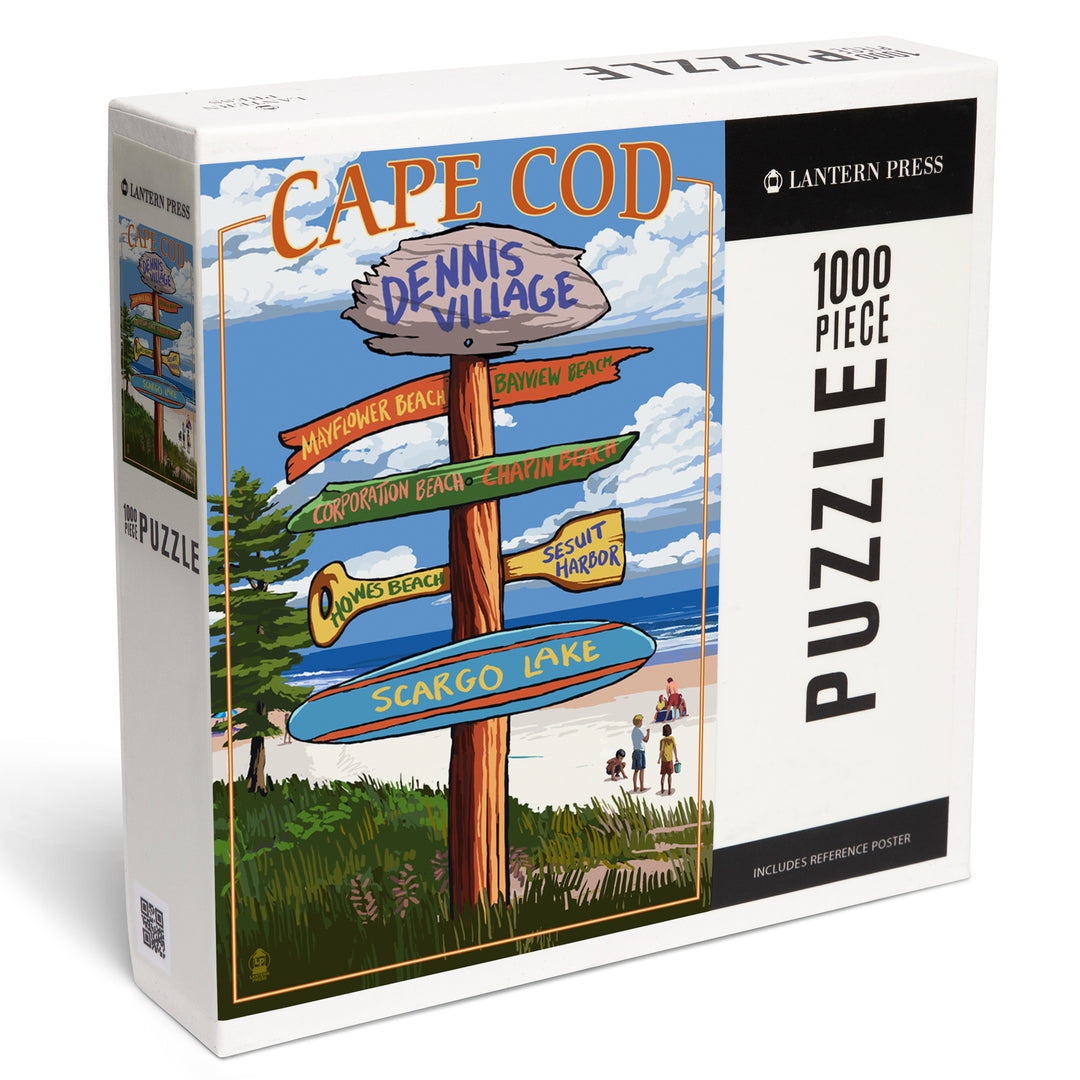 Dennis Village, Cape Cod, Massachusetts, Destinations Sign, Jigsaw Puzzle Puzzle Lantern Press 
