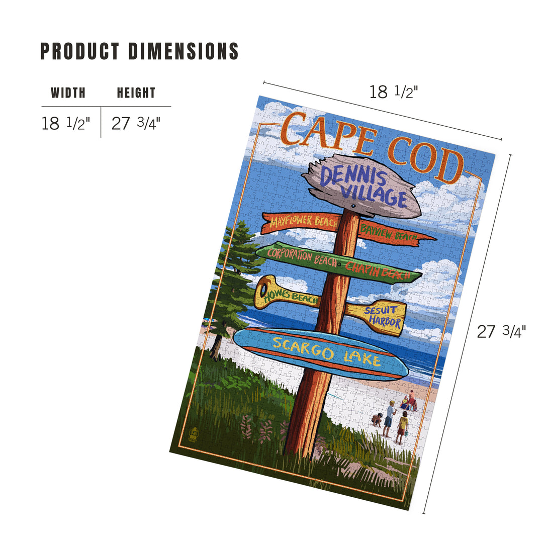 Dennis Village, Cape Cod, Massachusetts, Destinations Sign, Jigsaw Puzzle Puzzle Lantern Press 