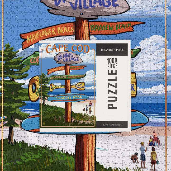 Dennis Village, Cape Cod, Massachusetts, Destinations Sign, Jigsaw Puzzle Puzzle Lantern Press 
