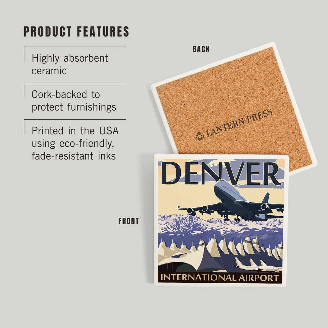 Denver, Colorado, Airport View, Coasters Coasters Lantern Press 