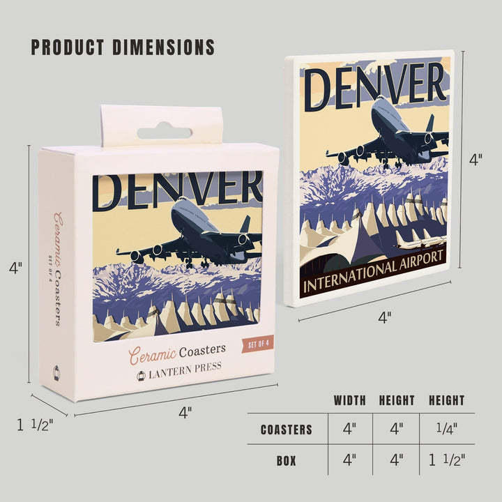 Denver, Colorado, Airport View, Coasters Coasters Lantern Press 