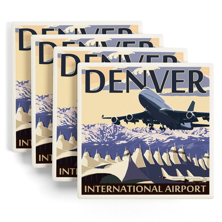 Denver, Colorado, Airport View, Coasters Coasters Lantern Press 