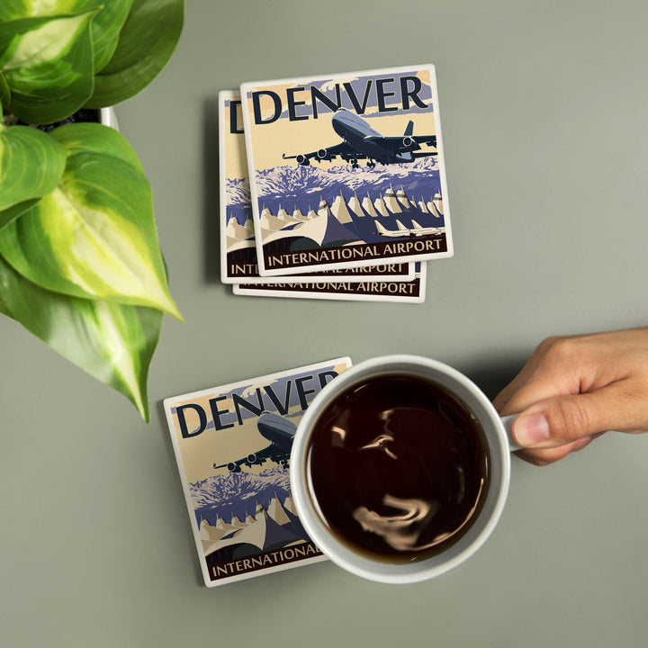 Denver, Colorado, Airport View, Coasters Coasters Lantern Press 