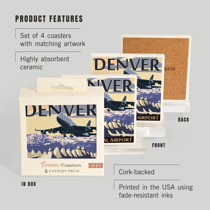 Denver, Colorado, Airport View, Coasters Coasters Lantern Press 