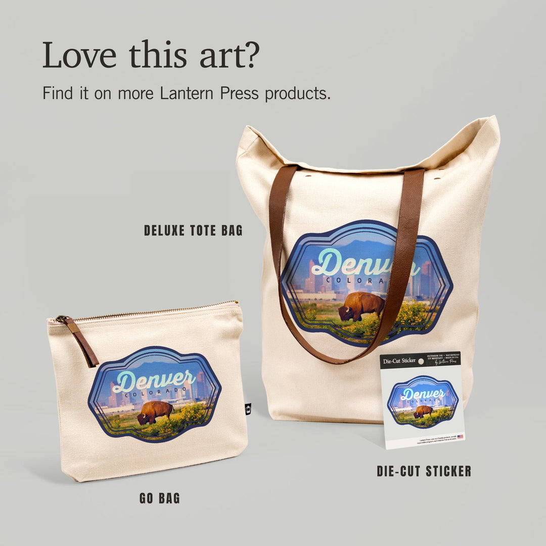 Denver, Colorado, Buffalo and Skyline,, Organic Cotton Zipper Pouch, Go Bag Go Bag Lantern Press 