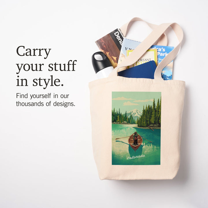 Denver, Colorado, Get Outside, Quiet Explorer, Boating, Mountain, Tote Bag Totes Lantern Press 