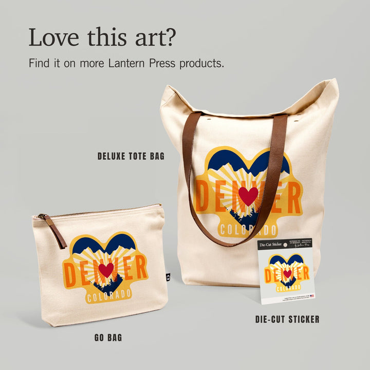 Denver, Colorado, Heart and Mountains,, Organic Cotton Zipper Pouch, Go Bag Go Bag Lantern Press 