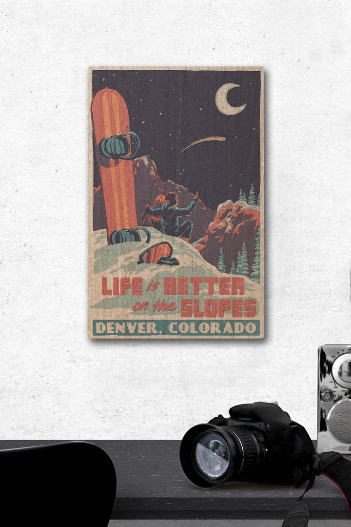 Denver, Colorado, Life is Better on the Slopes, Wood Signs and Postcards Wood Lantern Press 12 x 18 Wood Gallery Print 