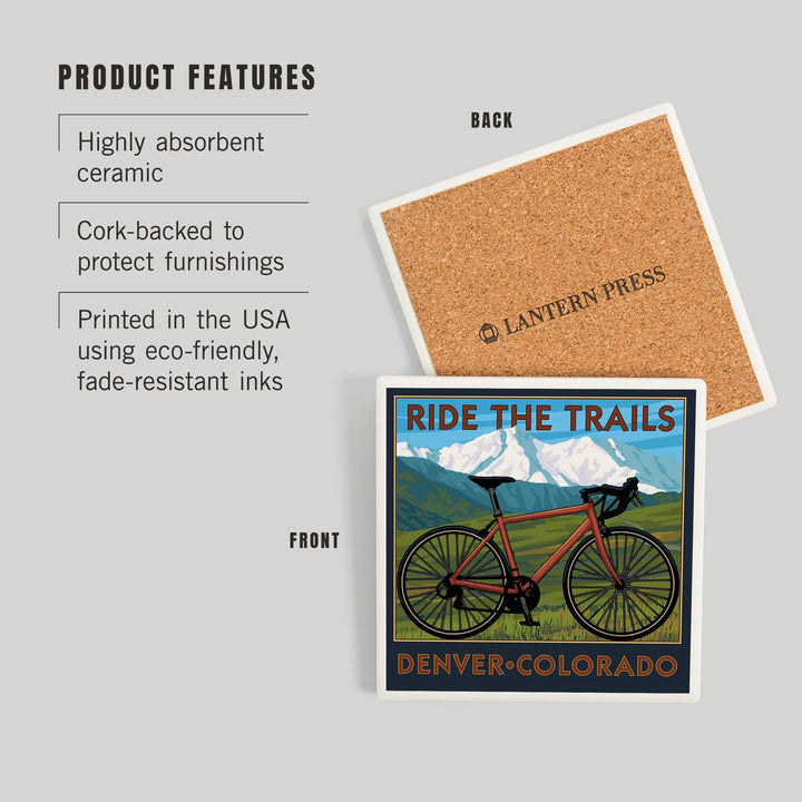 Denver, Colorado, Mountain Bike Scene, Coasters Coasters Lantern Press 