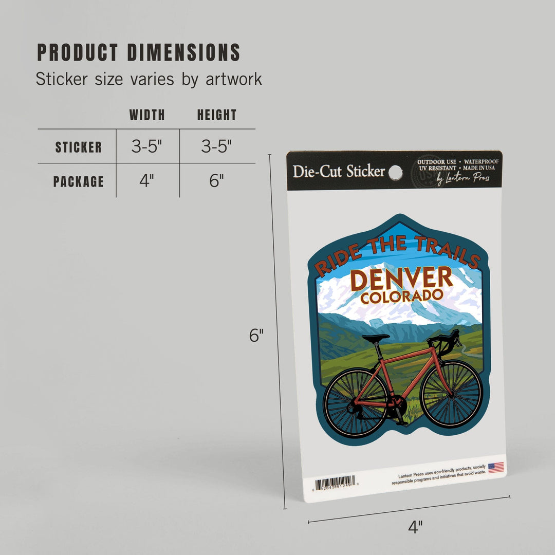 Denver, Colorado, Mountain Bike Scene, Contour, Vinyl Sticker Sticker Lantern Press 