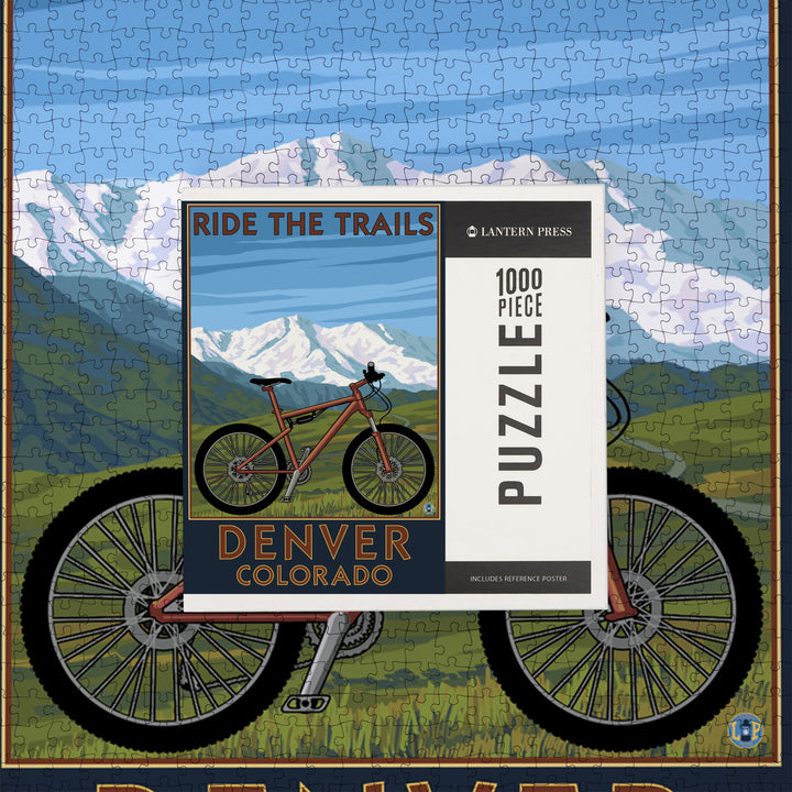 Denver, Colorado, Mountain Bike Scene, Jigsaw Puzzle Puzzle Lantern Press 